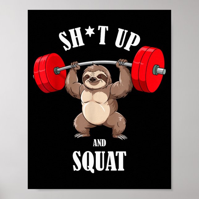 Poster Funny Sloth Fitness Squating Workout Weightlifting (Frente)