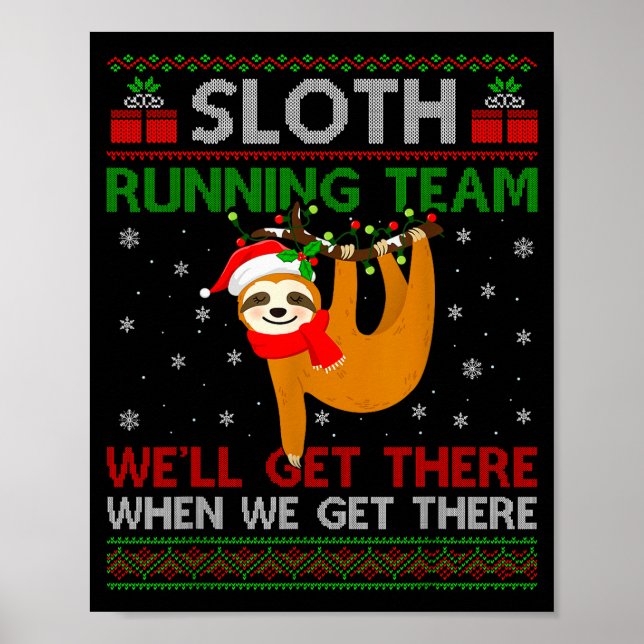 Poster Funny Sloth Running Team Xmas Lights Ugly Sloth Ch (Frente)