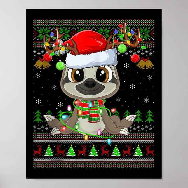 Poster Funny Sloth Ugly Christmas Sweaters Holiday Santa  (Frente)