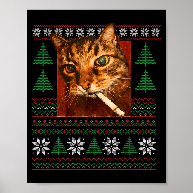 Poster Funny Smoking Cat Meme Christmas Ugly  (Frente)