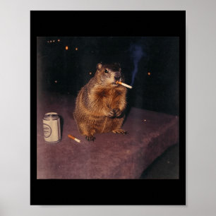Poster Funny Smoking Groundhog Cigarro Gen Z Meme Retro E