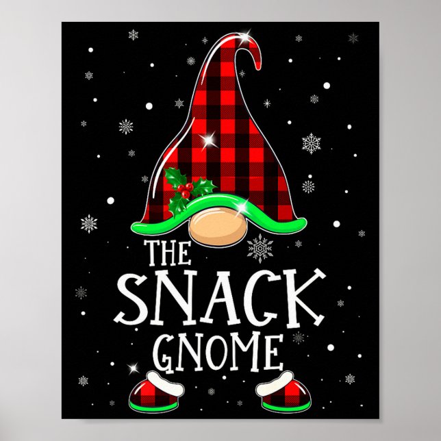 Poster Funny Snack Gnome Buffalo Plaid Matching Christmas (Frente)