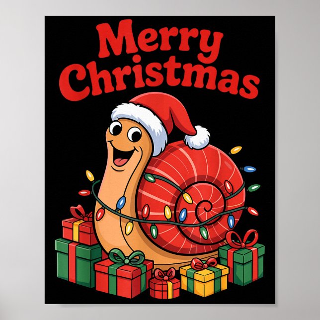 Poster Funny Snail Santa Hat Animals Lovers Ugly Christma (Frente)