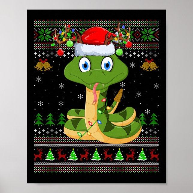 Poster Funny Snake Ugly Christmas Sweaters Holiday Santa  (Frente)