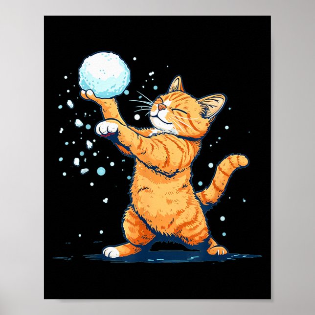 Poster Funny Snowball Cat In Winter For Men Women Kids  (Frente)