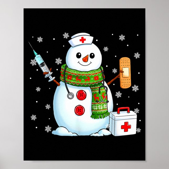 Poster Funny Snowman Nurse Pjs Pajamas Christmas Xmas Wom (Frente)