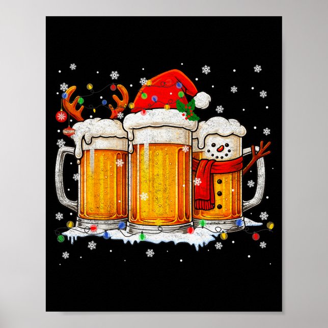 Poster Funny Snowman Santa Hat Drink Christmas Xmas Men  (Frente)