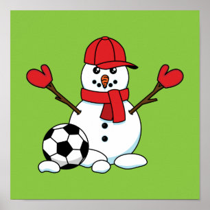 Poster Funny Snowman with Soccer Ball