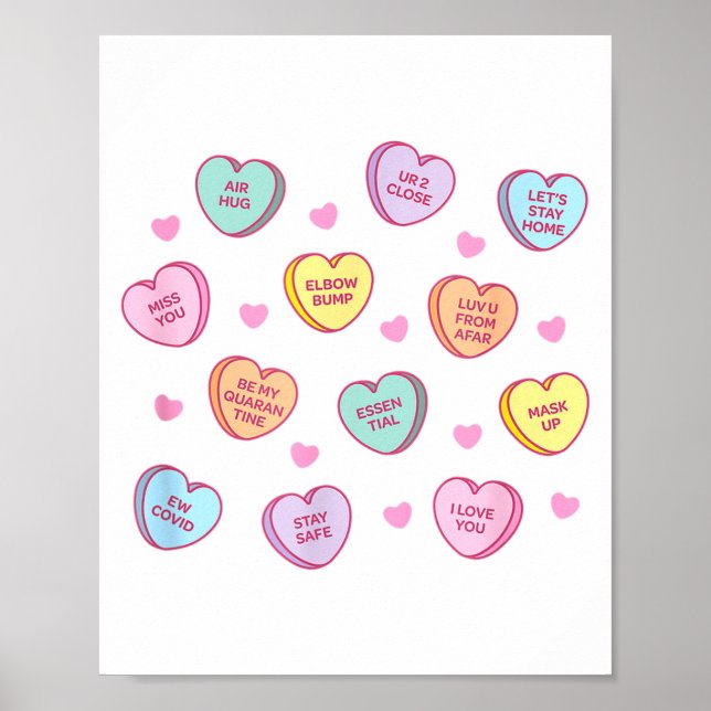 Poster Funny Social Distance Valentine Candy Conversation (Frente)