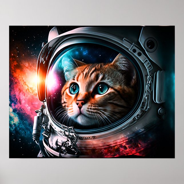 Poster Funny Space Cat Astronaut Kitty Galaxy Universe (Frente)