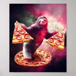 Poster Funny Space Sloth With Pizza