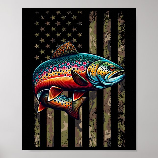 Poster Funny Speckt Brook Trout Bandeira Americana (Frente)