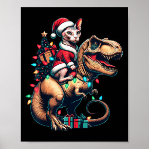 Poster Funny Sphynx Cat Rides Papais noeis T-rex Vintage