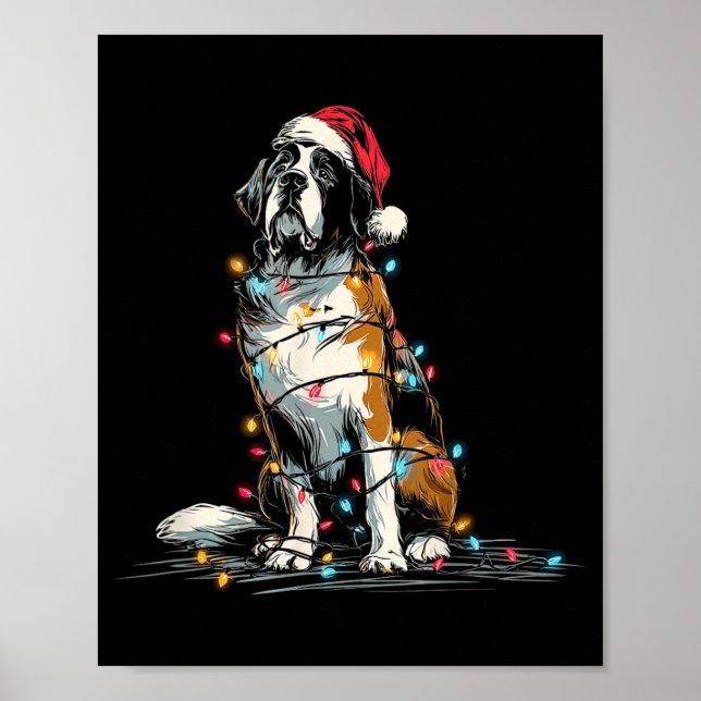 Poster Funny St. Saint Bernard Christmas Graphics Dog Lig (Frente)