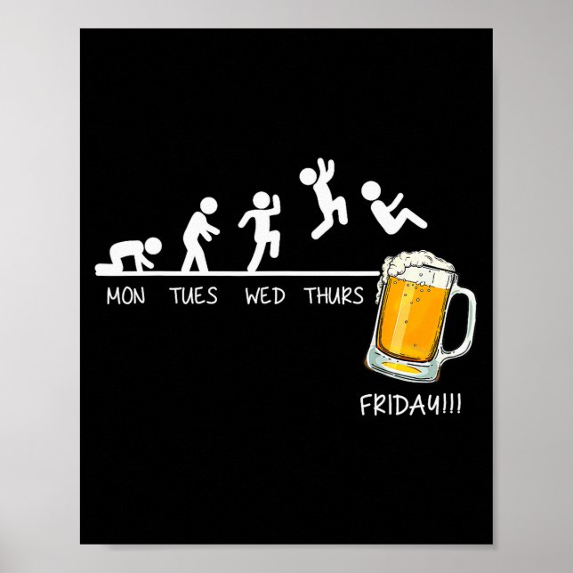 Poster Funny Stickman Jumping Beer Days Of Week Friday Dr (Frente)