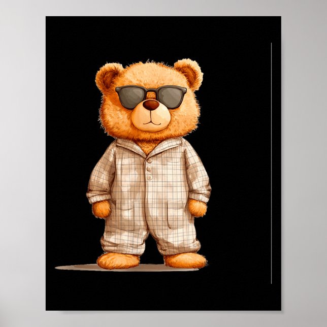Poster Funny Sungles Teddy Bear In Pajama Costume Design  (Frente)