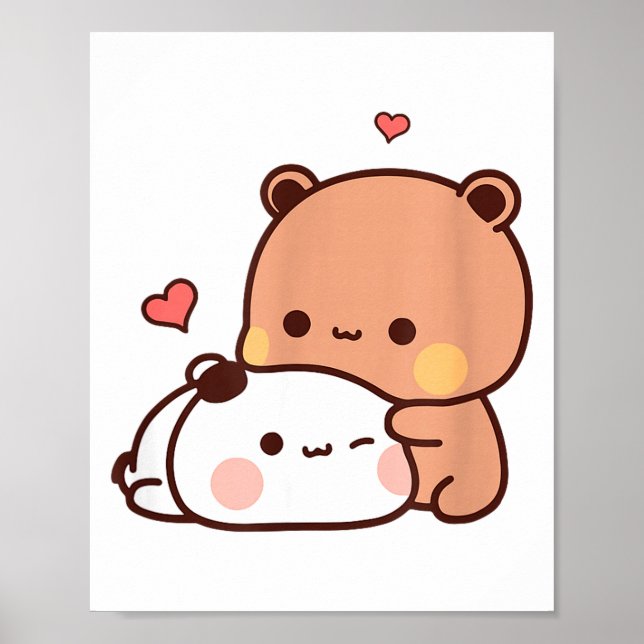 Poster Funny Sweet Kawaii Kp Bear Panda Hugging Couple Lo (Frente)