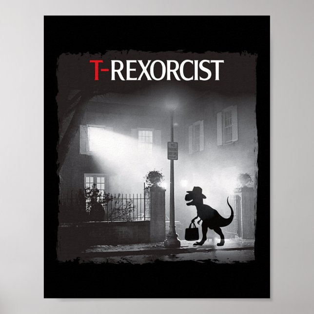 Poster Funny T-rex Horror Parody Dinossaur Halloween Retr (Frente)