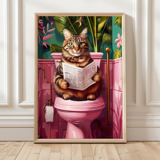 Poster Funny Tabby Cat Bathroom Print Quirky Cat Toilet  (Criador carregado)