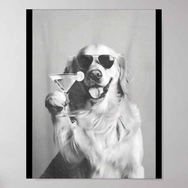 Poster Funny Tail Dog Golden Retriever With Sungles Marti (Frente)