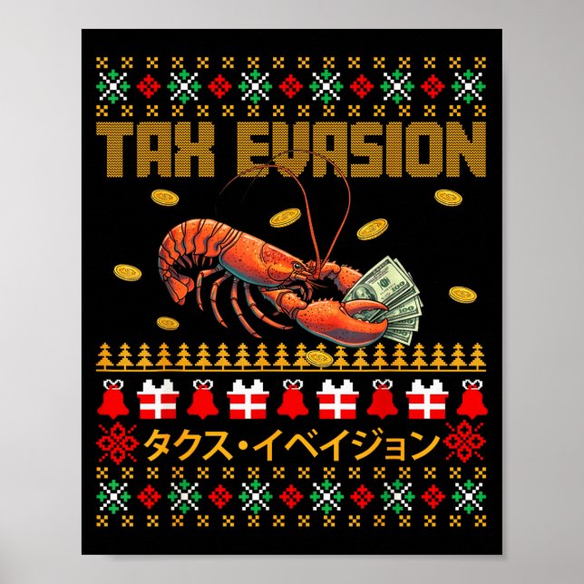 Poster Funny Tax Evasion Lobster Money Ugly Christmas Swe (Frente)