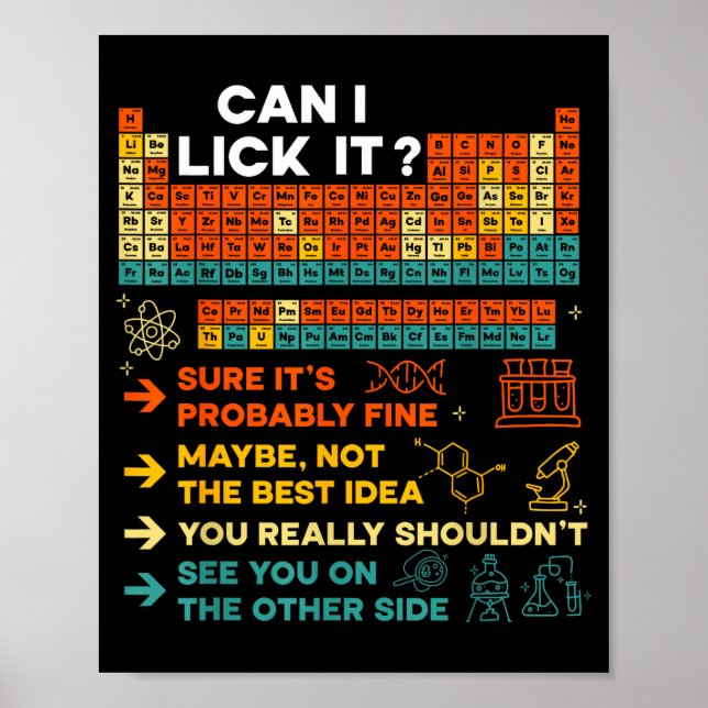 Poster Funny Teacher Student Science Can I Lick It Period (Frente)
