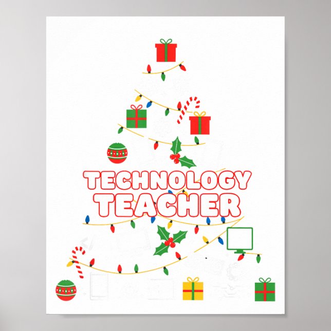 Poster Funny Technology Teacher Christmas Tree Lights Wom (Frente)