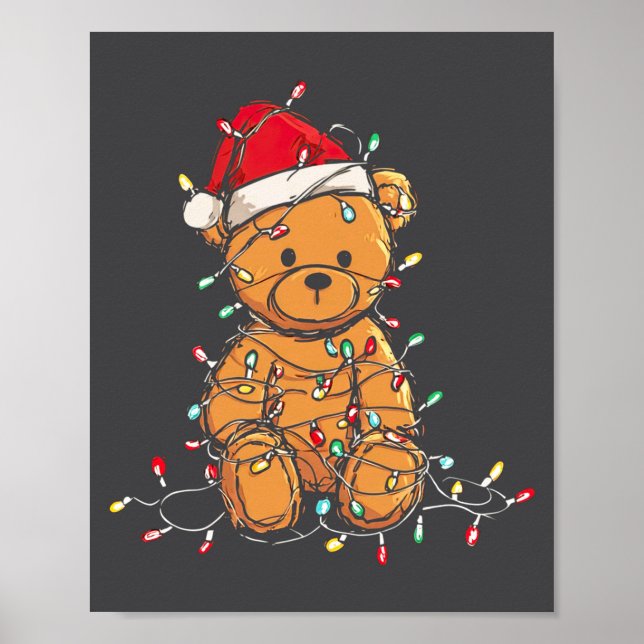 Poster Funny Teddy Bear Christmas Graphics Lights Lover L (Frente)