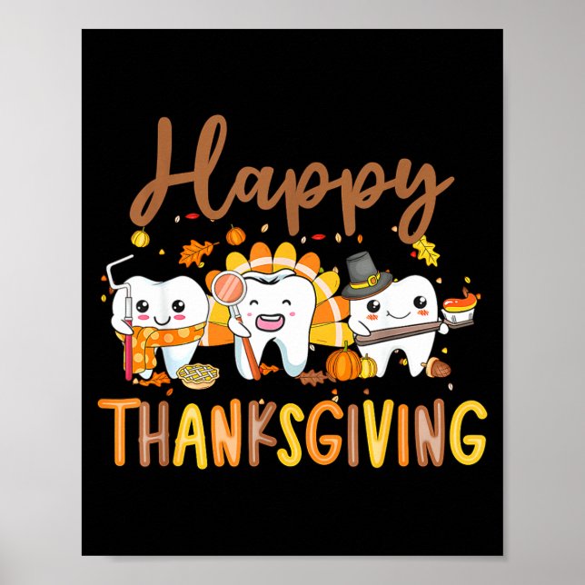 Poster Funny Teeth Thanksgiving Dentist Turkey Dental Squ (Frente)
