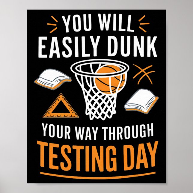 Poster Funny Test Day Teacher Sketll Dunk Testing Day Tea (Frente)