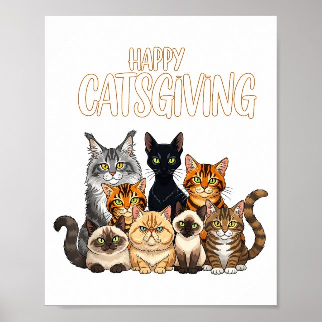 Poster Funny Thanksgiving Cat Lovers Gift Happy Catsgivin (Frente)