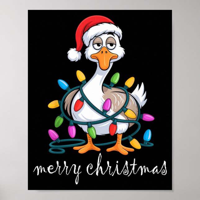 Poster Funny Tired Goose Christmas Lights Silly Holiday F (Frente)