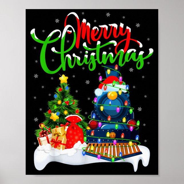 Poster Funny Train Lover Xmas Lighting Santa Train Christ (Frente)