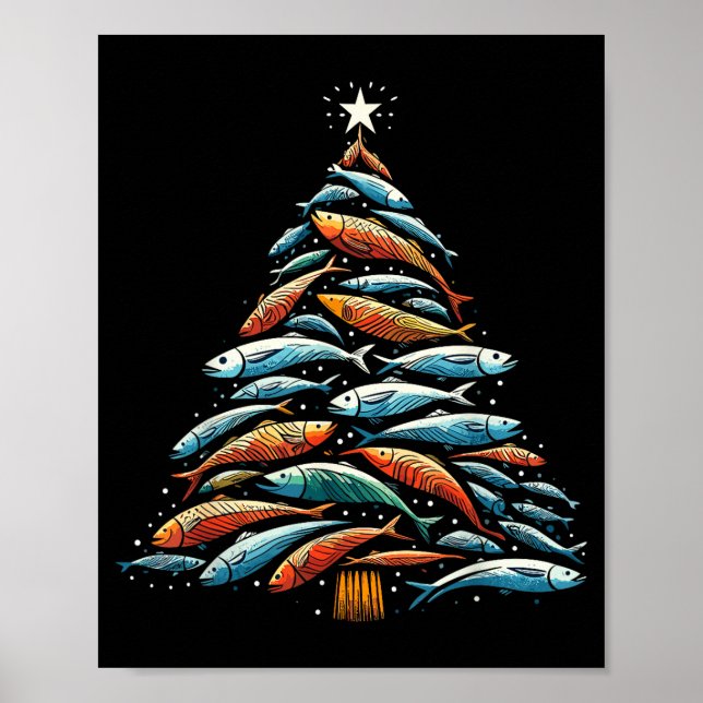 Poster Funny Tuna Fish Christmas Tree Santa Claus Xmas Fi (Frente)