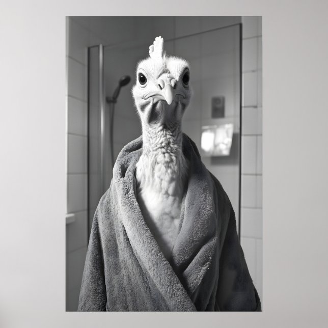 Poster Funny Turkey in Bathrobe Print, Rustic Farmhouse (Frente)