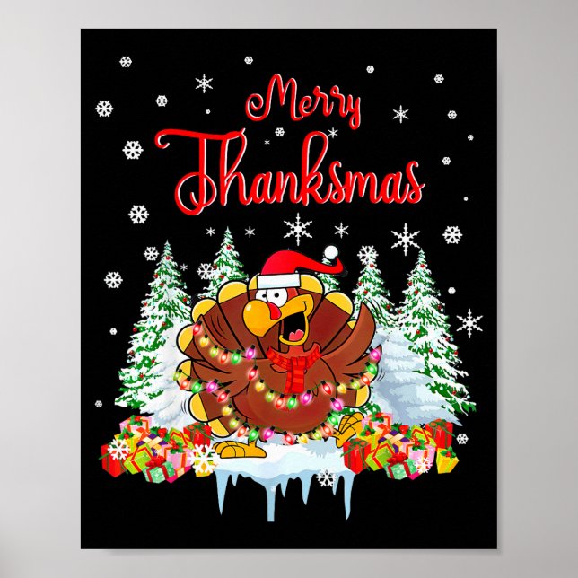 Poster Funny Turkey Santa Merry Thanksmas Christmas Thank (Frente)