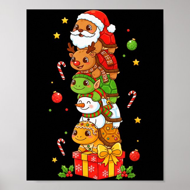 Poster Funny Turtle Santa Elf Snowman Christmas Womens Me (Frente)