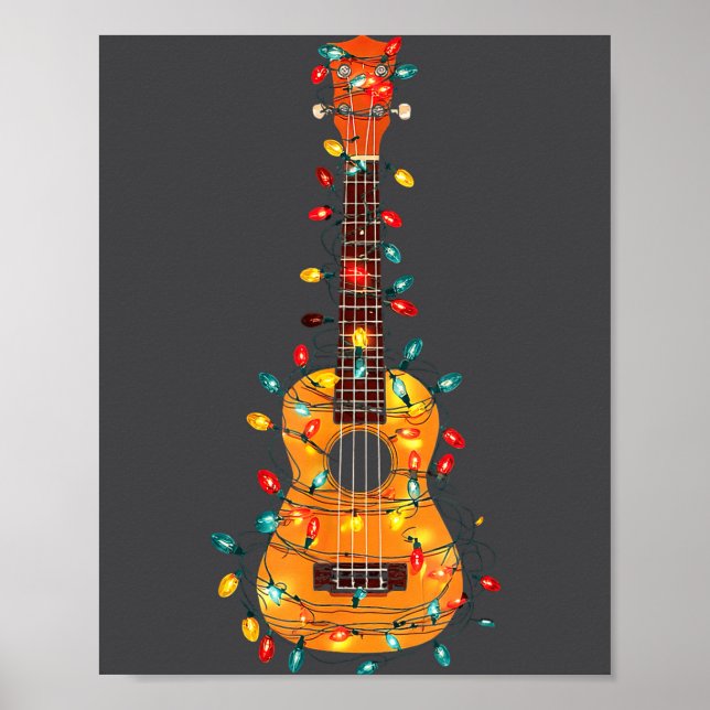 Poster Funny Ukulele Christmas Graphics Lights Lover Play (Frente)