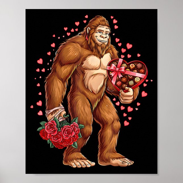 Poster Funny Valentines Day Bigfoot Heart Love Sasquatch  (Frente)