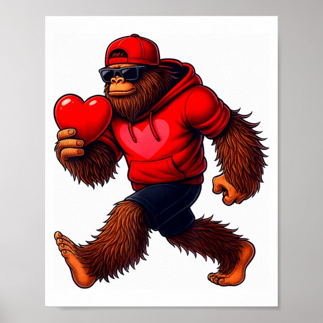 Poster Funny Valentines Day Bigfoot Heart Sungles Sasquat (Frente)