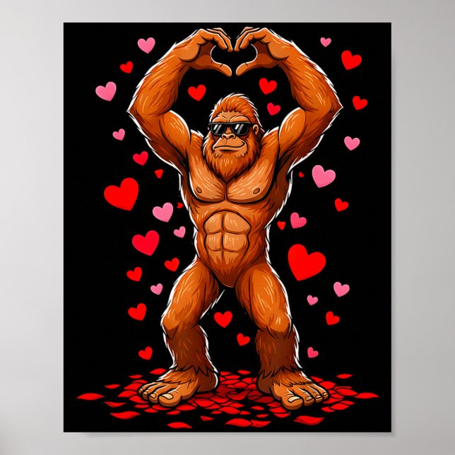 Poster Funny Valentines Day Bigfoot Heart Sungles Sasquat (Frente)