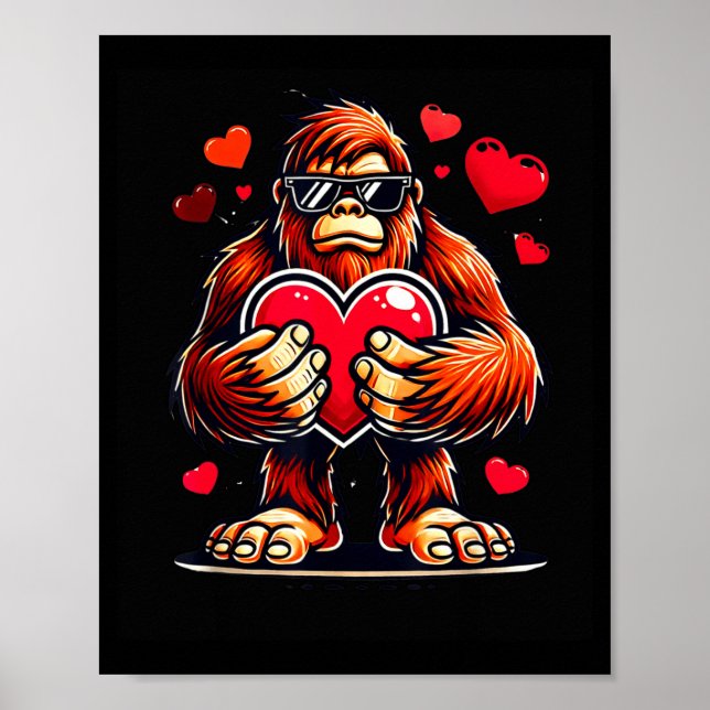 Poster Funny Valentines Day Bigfoot Heart Sungles Sasquat (Frente)