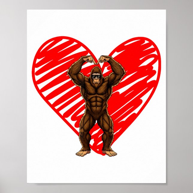 Poster Funny Valentines Day Bigfoot Sungles In Heart Sasq (Frente)