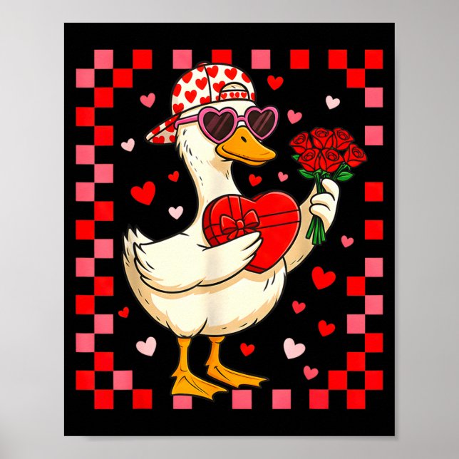 Poster Funny Valentines Day Duck Heart Valentine Cud Kids (Frente)