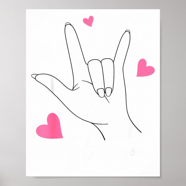 Poster Funny Valentines Day Heart I Love You Hand Sign La (Frente)