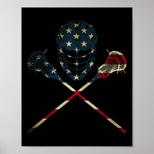 Poster Funny Vintage American Flag Lacrosse Esportes Nos 