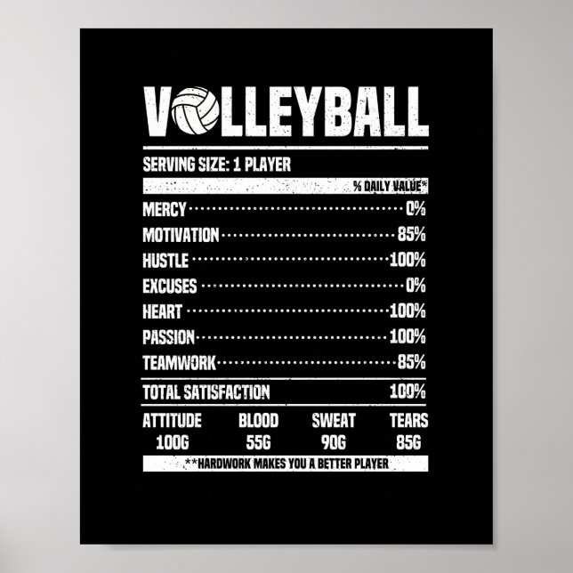 Poster Funny Voleibol Nutrição Fala Vball Team Fan (Frente)