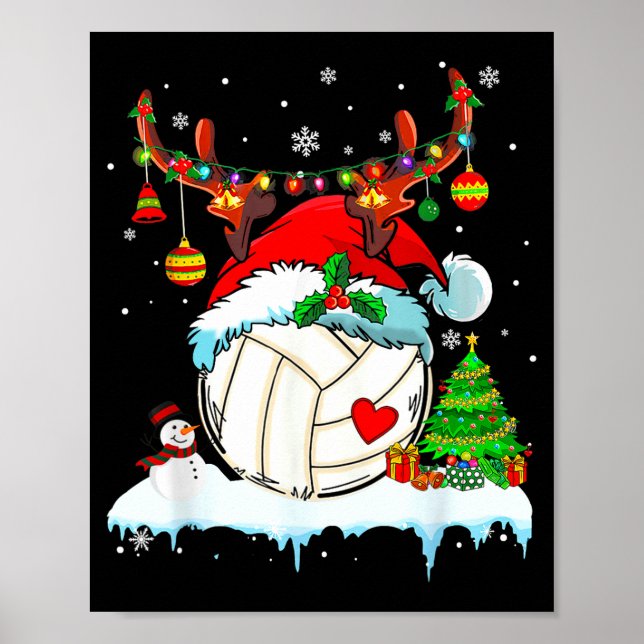 Poster Funny Volleyball Christmas Reindeer Santa Hat Ligh (Frente)