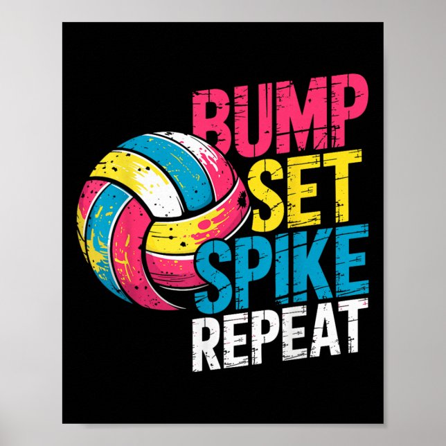 Poster Funny Volleyball Joke Bump Set Spike Repeat Player (Frente)