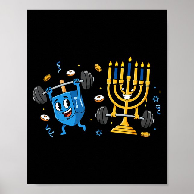 Poster Funny Weightlifting Gym Dreidel Menorah Hanukkah W (Frente)